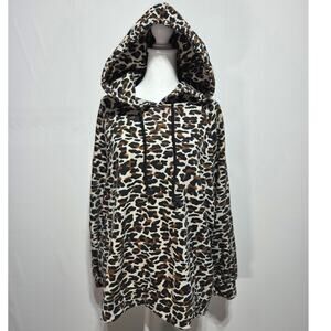 Lou & Grey Woman's Leopard Print Hooded Sweatshirt Size XL Tan Brown & Black